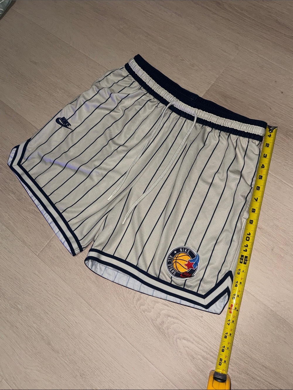Nike White Basketball Shorts with Navy Pinstripes - Picture 4 of 5